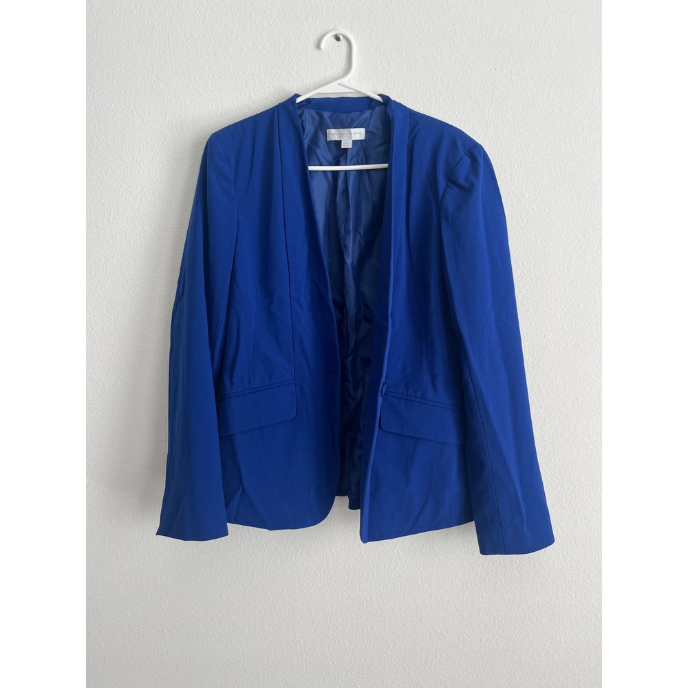 New York & Company Cobalt Blue‎ Open Front Stretch Blazer Jacket Size 14